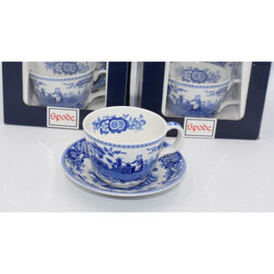Blue Italian "Girl at Well" The Spode Blue room Collection, Cups and Saucer Sets